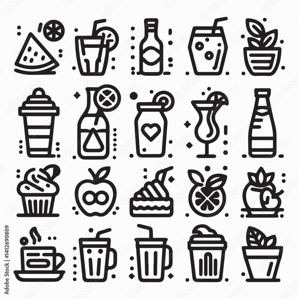 Drink thin line icons collection. Editable stroke. shilhouette vector white background Drink thin line icons collection. Editable stroke. shilhouette vector white background