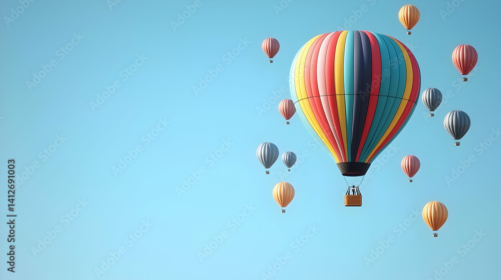 Obraz premium Colorful Pixel Art Hot Air Balloons In Blue Sky