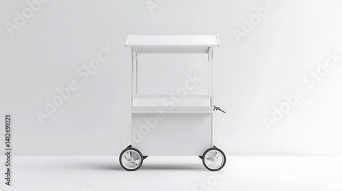 Street food trolley cart mockup blank vendor booth white mobile kiosk clean product image