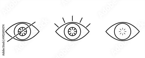 eye icon set. vision icon, see view icon - vision symbol - hide invisible eye icon. vector illustration