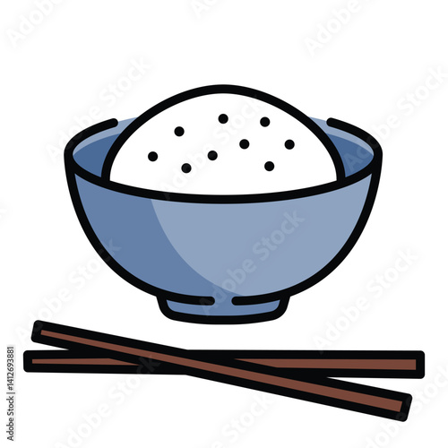 a bowl of rice with chopsticks vector illustration