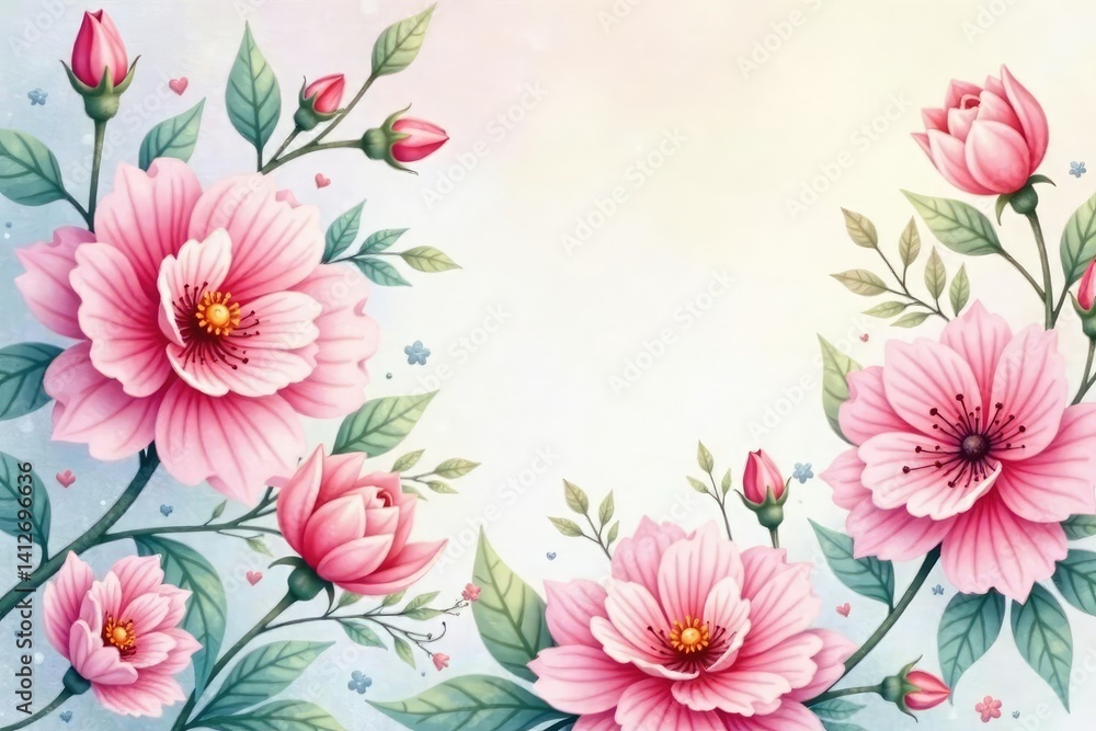 Fototapeta premium Delicate watercolor floral pattern, pastel hues, soft focus, pattern, floral