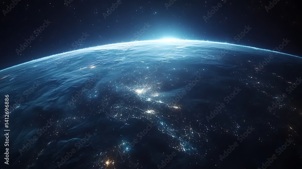 Obraz premium Earth at Night from Space, A view of Earth from space showing illuminated cities at night