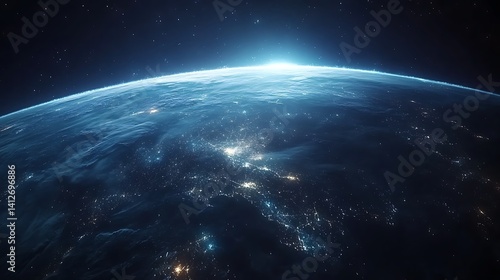 Earth at Night from Space, A view of Earth from space showing illuminated cities at night