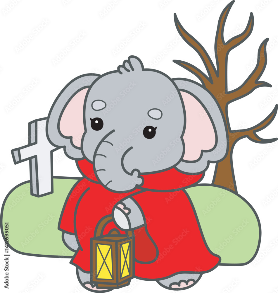 Obraz premium Cute Elephant vector icon. Funny baby Elephant animal series stock illustration. Life of fluffy Elephant designs.
