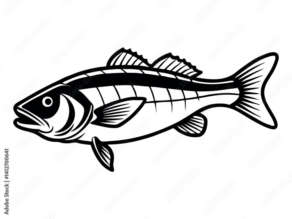Fototapeta premium Fish icon black silhouette. Fisheries logo symbol