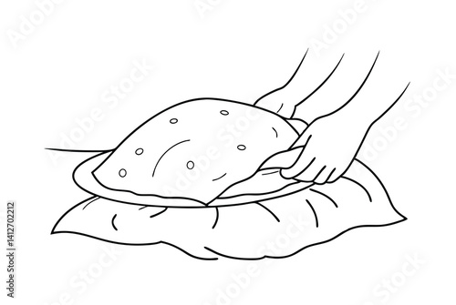 Woman Hand Coloring Chapati Dough Preparation Baking Illustration In Line Art