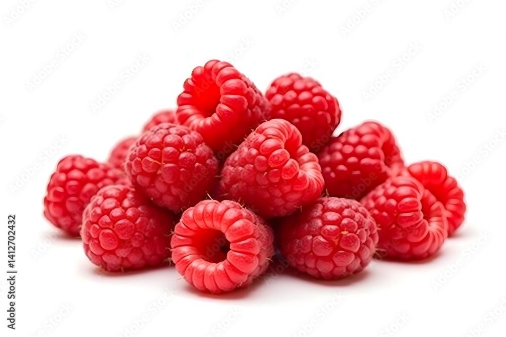 Fresh Raspberries Arranged in a Neat Pile Isolated on White