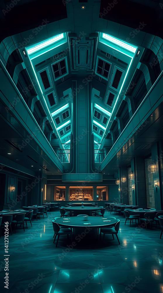 Fototapeta premium cool futuristic brutalism building design for a restaurant, created by generative ai