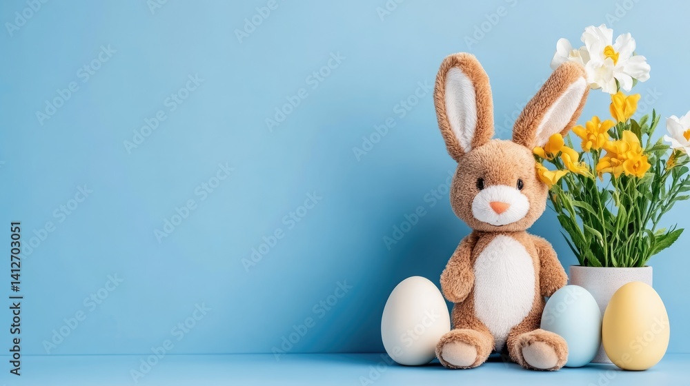 Obraz premium Easter celebration with decorative pastel eggs and bunny indoor still life springtime cheerful vibe