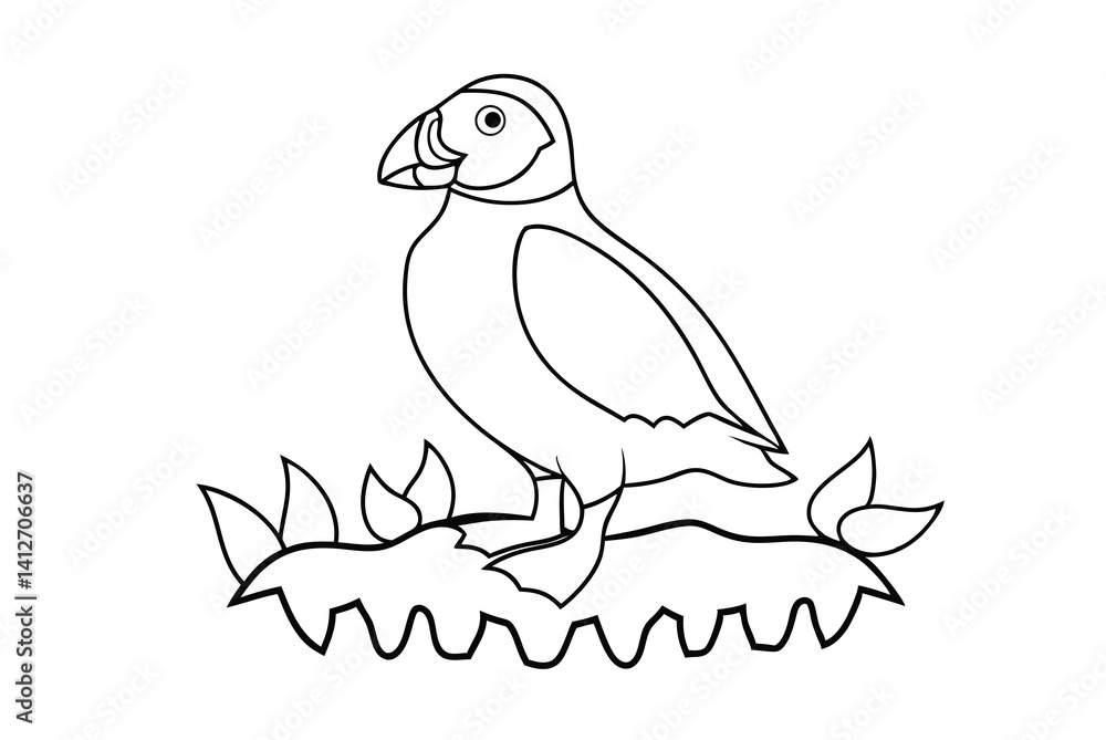 Puffin Bird Outline On A Grassy Patch Simple Vector Illustration Design Puffin Bird Outline On A Grassy Patch Simple Vector Illustration Design