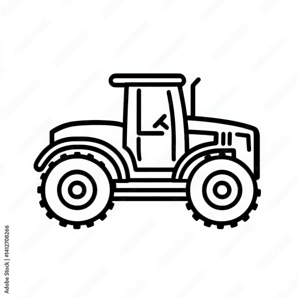 Obraz premium Simple Line Drawing of a Tractor with Large Tires and Cab