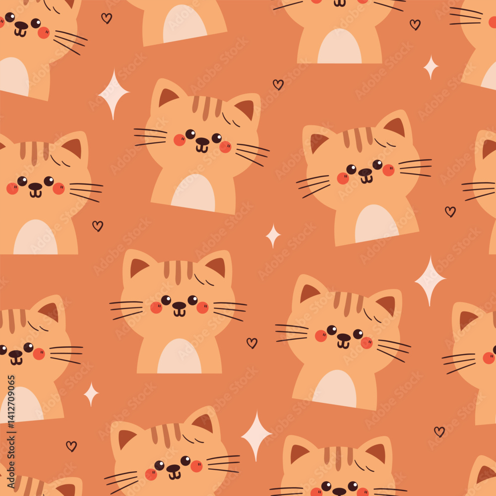 Fototapeta premium seamless pattern cartoon cat with hearts. cute animal pattern for wallpaper, background and gift wrap paper