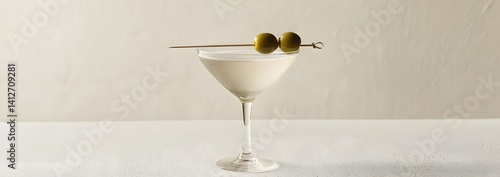 Obraz na płótnie Classic Martini with Green Olives in a Chilled Glass on White Background w salonie
