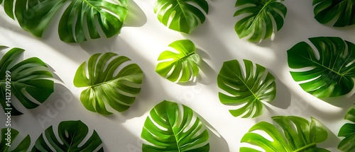 Obraz  z motywem Tropical Leaves Pattern on White Surface