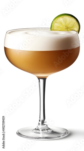 Obraz na płótnie Daiquiri Cocktail in a Coupe Glass with Lime Slice on White Background w salonie