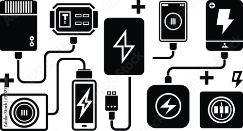 Charging Connector Vector-a-professional-charger-icon-set--containing, Charger icon set, Diagram of Multiple Devices Charging Simultaneously