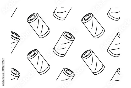 Seamless Pattern Of Thread Spools In Simple Black And White Line Art