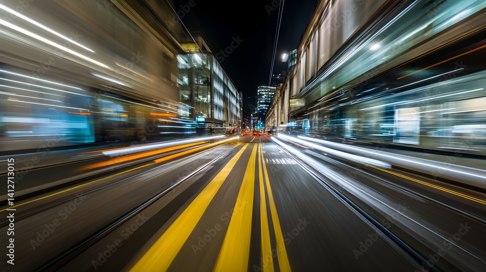 City street at night with light trails from moving vehicles. City street at night with light trails from moving vehicles.