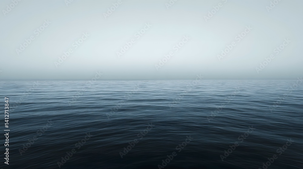 Fototapeta premium Ocean water with fog or mist obscuring the horizon creating a minimalist scene.