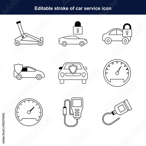 full editable car service icon set on white background 