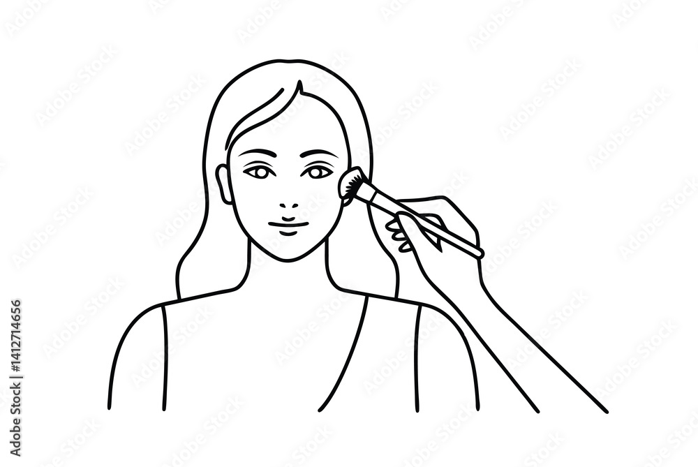 Woman Applying Makeup With Brush Line Art Minimalist Aesthetic Style Illustration Woman Applying Makeup With Brush Line Art Minimalist Aesthetic Style Illustration
