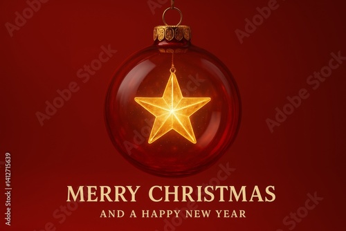 Festive Ornament With Star and Merry Christmas Greeting Displayed on a Dark B...