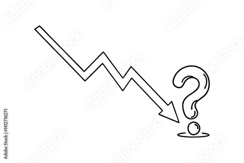 Downward Arrow Leading To Question Mark Representing Financial Uncertainty And Business Risk
