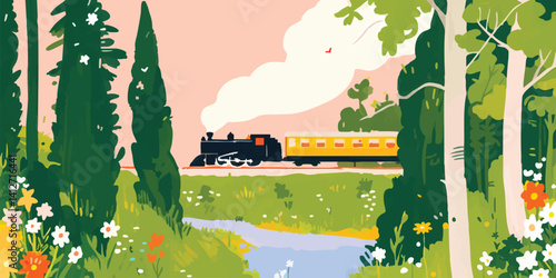 A vintage steam train winds...