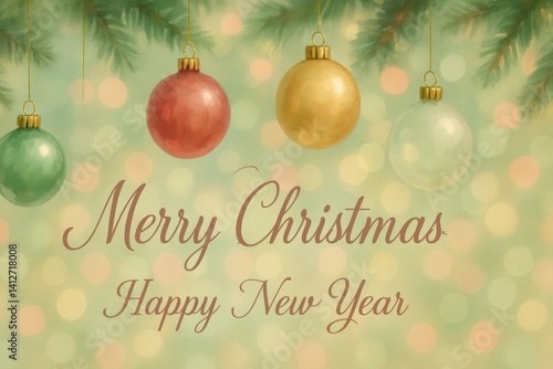 Festive Decorations With Colorful Ornaments and Warm Wishes for Christmas and...