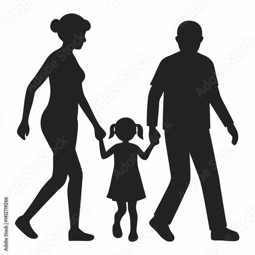 grandparents walking with granddaughter Vector Silhouette
