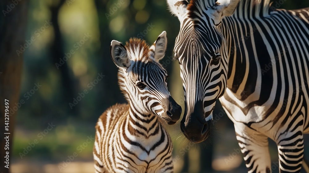 Fototapeta premium Tender Zebra Family in the African Savanna