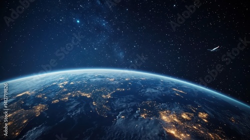 Earth at Night  City Lights  Stars  Airplane