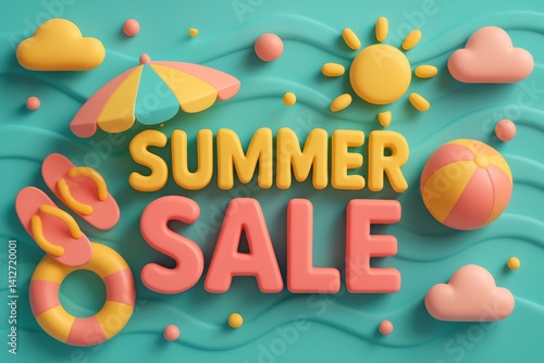 Bright Summer Sale Decorations With Tropical Elements and Vibrant Colors in a...