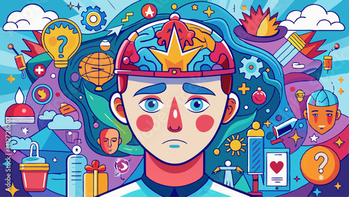 Mental health problems on head illustration