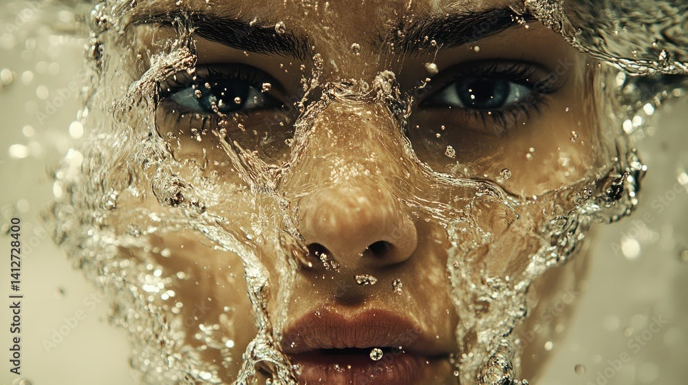 Water splash portrait face close up