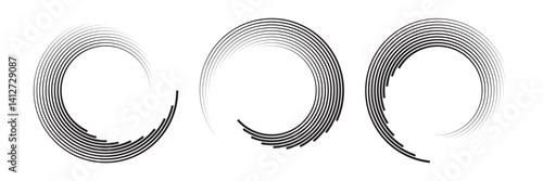 Abstract rotated black lines in circle form. Geometric art. Monochrome background. Design element for frame, web, logo, prints, template, presentation end textile pattern