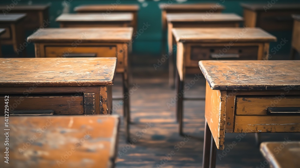 Empty Modern Classroom In the School Interior, Back to School Concept Book, Chair, table 3D Render. Empty Modern Classroom In the School Interior, Back to School Concept Book, Chair, table 3D Render.