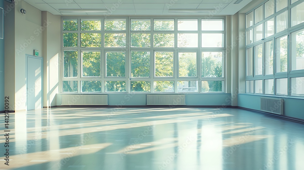 Fototapeta premium Empty Modern Classroom In the School Interior, Back to School Concept Book, Chair, table 3D Render.