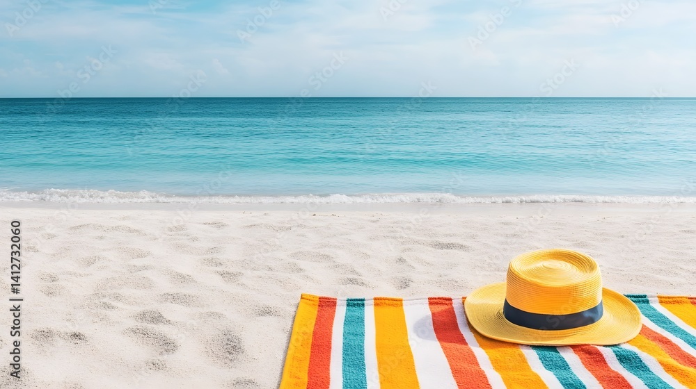 Obraz premium Picturesque Beachside Retreat with Colorful Towel and Essentials