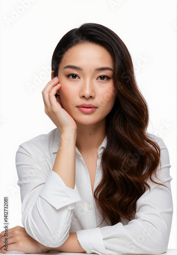 Close-up Beauty Portrait of a Confident Woman with Long Hair