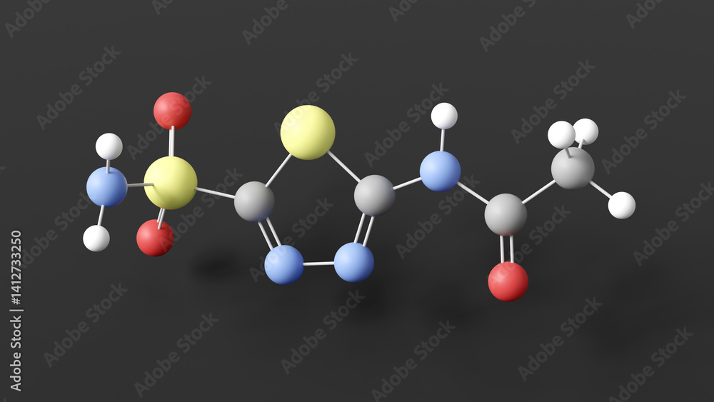 Obraz premium acetazolamide molecule 3d, molecular structure, ball and stick model, structural chemical formula diuretic agent