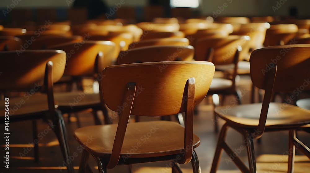 custom made wallpaper toronto digitalEmpty Modern Classroom In the School Interior, Back to School Concept Book, Chair, table 3D Render.