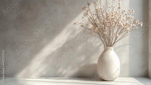 Dried Flowers in White Vase in Sunlight
