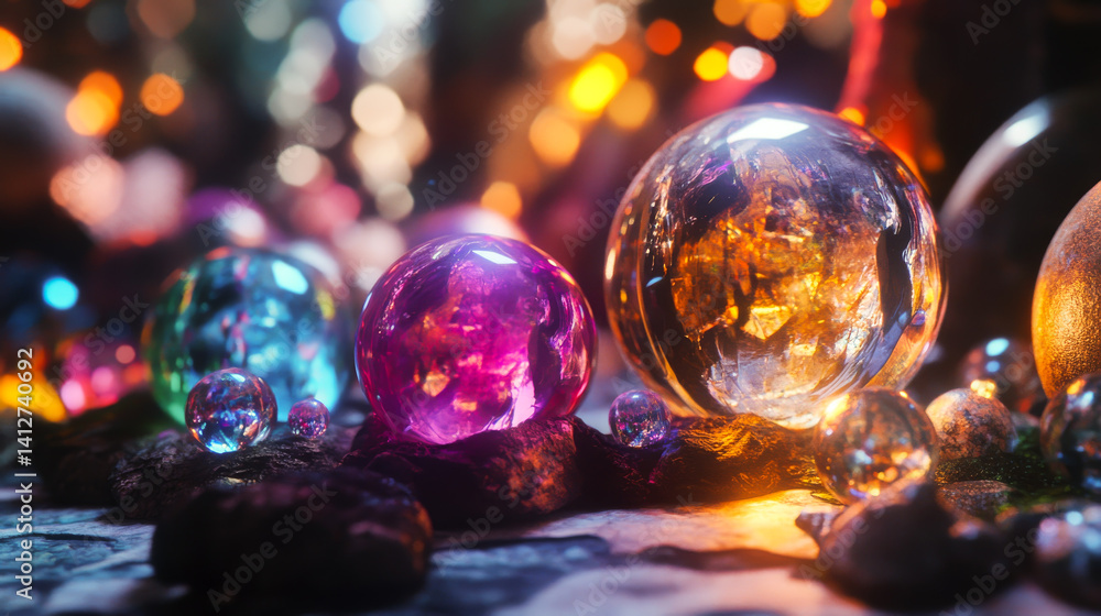 Magical Mystic luminous Crystal ball. Future reading with Magic and sorcery. Divination concept. The spiritual seance.