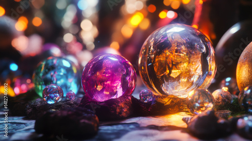 Obraz na płótnie Magical Mystic luminous Crystal ball. Future reading with Magic and sorcery. Divination concept. The spiritual seance. w salonie