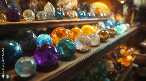 Magical Mystic luminous Crystal ball. Future reading with Magic and sorcery.  Divination concept. The spiritual seance. 