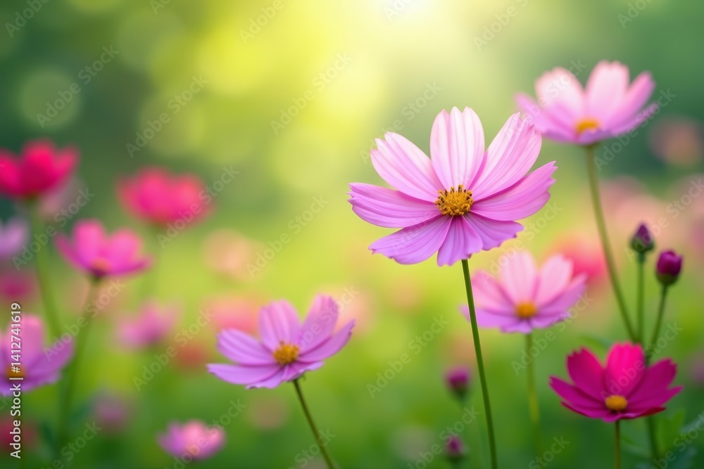 Retro style photo of cosmos flowers blooming in a field with a beautiful bokeh background, vintage, retro Retro style photo of cosmos flowers blooming in a field with a beautiful bokeh background, vintage, retro