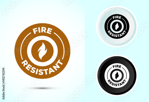 Fire resistant icon design illustration, Fire flame protection sign symbol in color black and white