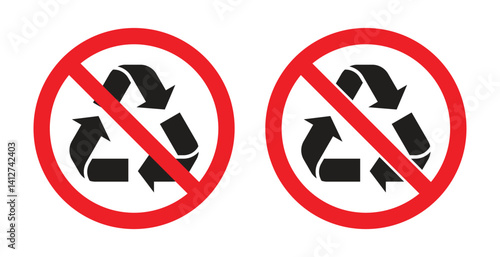 No recycling vector icon. Trash symbol that cannot be reused or recycled. Warning and information symbol icon. Vector illustration